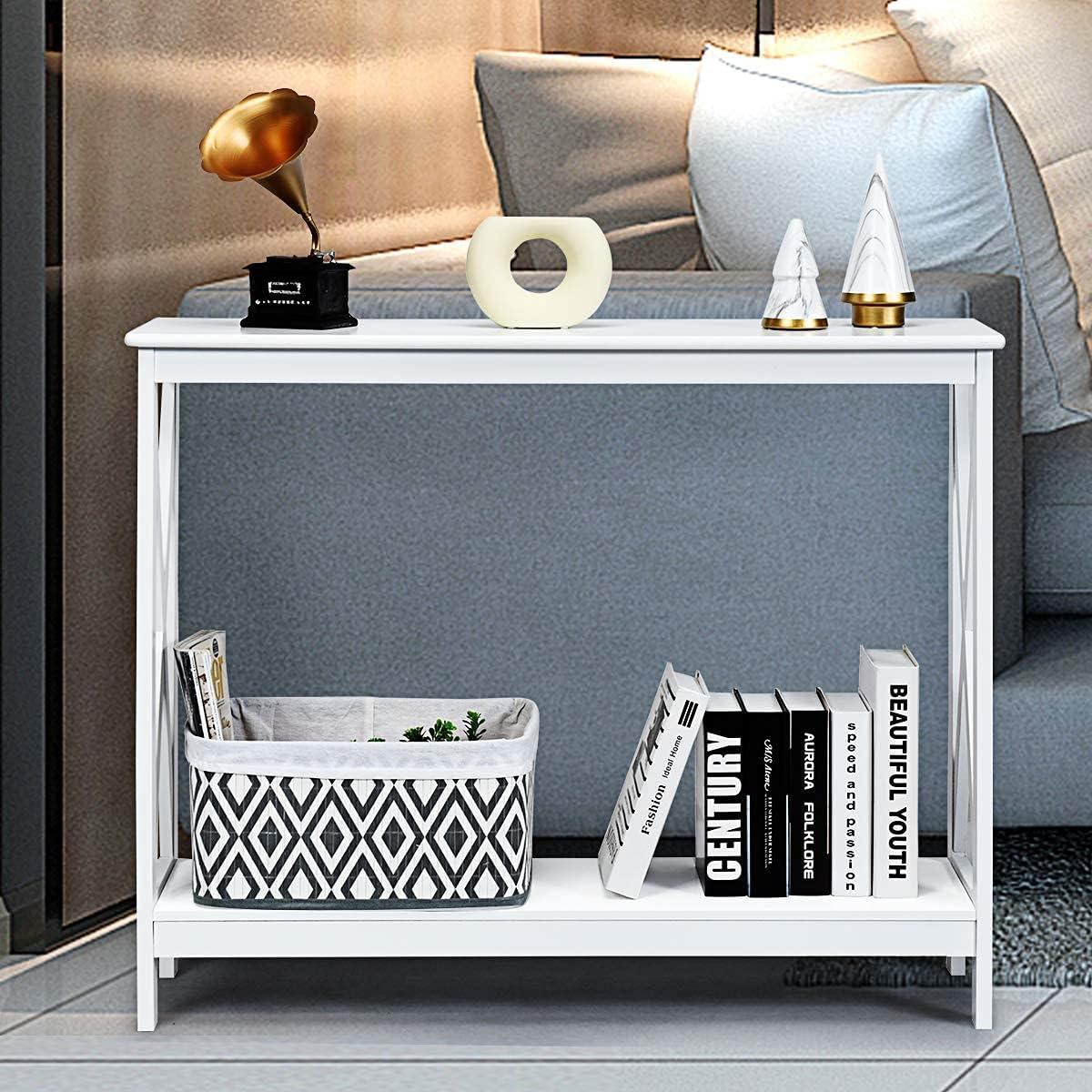 image:imageGiantex Console Table 2Tier with Storage ShelfXDesign Bookshelf Narrow Accent Table for Entryway Hallway Living Room Sofa Side Table WhiteWhite