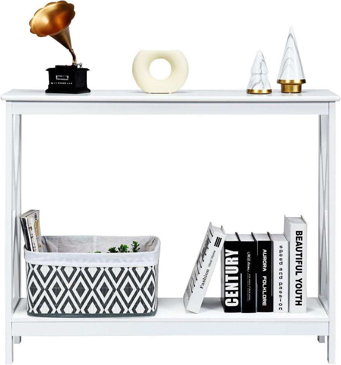 image:imageGiantex Console Table 2Tier with Storage ShelfXDesign Bookshelf Narrow Accent Table for Entryway Hallway Living Room Sofa Side Table WhiteWhite