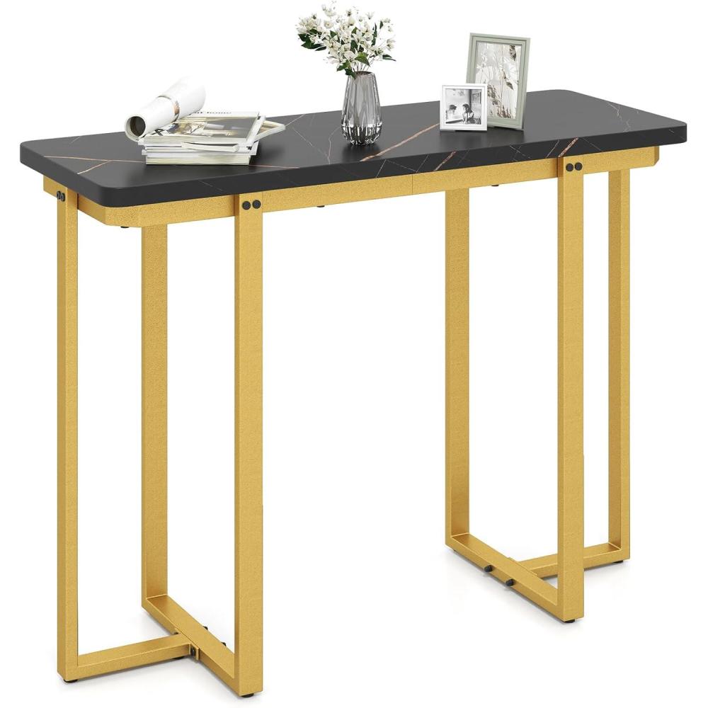 image:imageGiantex 42 Console Table Modern Faux Marble Entryway Table with Geometric Metal Frame Anti Slip Foot Pads Narrow Long Sofa Table Behind Couch for Living Room Hallway Foyer Entrance WhiteBlack
