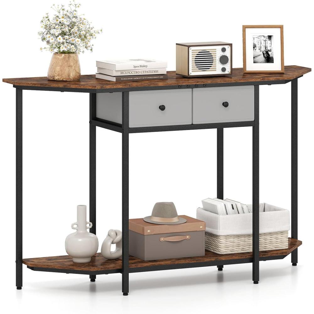 image:imageGiantex 51 Console Table with 2 Drawers 2Tier Narrow Entryway Table with Open Storage Shelf Hexagonal Freestanding Sofa Tables Behind Couch for Living Room Hallway Entrance Rustic Brown
