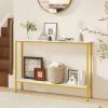 Giantex 44″ Gold Console Table with Shelf, Narrow Long Entryway Table with Dual Anti-Tipping Kits & Metal Frame, 2-Tier Sofa Table Behind Couch, Hallway Table for Living Room, Entrance, Foyer(White & Yellow)