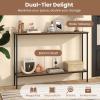 Giantex 44″ Gold Console Table with Shelf, Narrow Long Entryway Table with Dual Anti-Tipping Kits & Metal Frame, 2-Tier Sofa Table Behind Couch, Hallway Table for Living Room, Entrance, Foyer(Rustic Brown & Black)