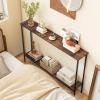 Giantex 44″ Gold Console Table with Shelf, Narrow Long Entryway Table with Dual Anti-Tipping Kits & Metal Frame, 2-Tier Sofa Table Behind Couch, Hallway Table for Living Room, Entrance, Foyer(Rustic Brown & Black)