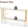 Giantex 47″ Narrow Console Table, 2-Tier Industrial Entryway Table with Open Storage Shelves & X-Shaped Metal Frame, Faux Marble Sofa Table Behind Couch for Living Room, Hallway, Foyer, Office(Gold+white)