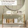 Giantex 47″ Narrow Console Table, 2-Tier Industrial Entryway Table with Open Storage Shelves & X-Shaped Metal Frame, Faux Marble Sofa Table Behind Couch for Living Room, Hallway, Foyer, Office(Gold+white)