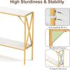 Giantex 47″ Narrow Console Table, 2-Tier Industrial Entryway Table with Open Storage Shelves & X-Shaped Metal Frame, Faux Marble Sofa Table Behind Couch for Living Room, Hallway, Foyer, Office(Gold+white)