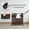 Giantex Laundry Hamper with Wheels and Lid, 33 Gal (125L) Wicker Laundry Basket, 2 Removable Liner Bags, Handles and Pulling Strap, Synthetic Rattan Rolling Laundry Hamper Clothes Storage(Brown)