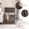 Giantex Laundry Hamper with Wheels and Lid, 33 Gal (125L) Wicker Laundry Basket, 2 Removable Liner Bags, Handles and Pulling Strap, Synthetic Rattan Rolling Laundry Hamper Clothes Storage(Brown)