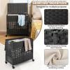 Giantex Laundry Hamper with Wheels and Lid, 33 Gal (125L) Wicker Laundry Basket, 2 Removable Liner Bags, Handles and Pulling Strap, Synthetic Rattan Rolling Laundry Hamper Clothes Storage(Black)