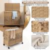 Giantex Laundry Hamper with Wheels and Lid, 33 Gal (125L) Wicker Laundry Basket, 2 Removable Liner Bags, Handles and Pulling Strap, Synthetic Rattan Rolling Laundry Hamper Clothes Storage(Natural)