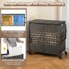 Giantex Laundry Hamper with Wheels and Lid, 33 Gal (125L) Wicker Laundry Basket, 2 Removable Liner Bags, Handles and Pulling Strap, Synthetic Rattan Rolling Laundry Hamper Clothes Storage(Black)