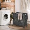 Giantex Laundry Hamper with Wheels and Lid, 33 Gal (125L) Wicker Laundry Basket, 2 Removable Liner Bags, Handles and Pulling Strap, Synthetic Rattan Rolling Laundry Hamper Clothes Storage(Black)