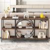 Giantex Narrow Long Console Table, 3-Tier Entryway Table with Faux Marble Top & Heavy-Duty Metal Frame, Mid-Century Accent Sofa Tables with Open Storage Shelves for Living Room, Hallway(White+Gold)(Rustic Brown + Black)