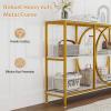 Giantex Narrow Long Console Table, 3-Tier Entryway Table with Faux Marble Top & Heavy-Duty Metal Frame, Mid-Century Accent Sofa Tables with Open Storage Shelves for Living Room, Hallway(White+Gold)(White + Gold)