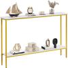 Giantex 44″ Gold Console Table with Shelf, Narrow Long Entryway Table with Dual Anti-Tipping Kits & Metal Frame, 2-Tier Sofa Table Behind Couch, Hallway Table for Living Room, Entrance, Foyer(White & Yellow)