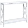Giantex Console Table 2-Tier with Storage Shelf,X-Design Bookshelf Narrow Accent Table for Entryway Hallway Living Room Sofa Side Table (White)(White)