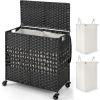 Giantex Laundry Hamper with Wheels and Lid, 33 Gal (125L) Wicker Laundry Basket, 2 Removable Liner Bags, Handles and Pulling Strap, Synthetic Rattan Rolling Laundry Hamper Clothes Storage(Black)