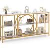 Giantex Narrow Long Console Table, 3-Tier Entryway Table with Faux Marble Top & Heavy-Duty Metal Frame, Mid-Century Accent Sofa Tables with Open Storage Shelves for Living Room, Hallway(White+Gold)(White + Gold)