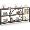Giantex Narrow Long Console Table, 3-Tier Entryway Table with Faux Marble Top & Heavy-Duty Metal Frame, Mid-Century Accent Sofa Tables with Open Storage Shelves for Living Room, Hallway(White+Gold)(Rustic Brown + Black)