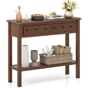 Giantex 2-Tier Narrow Console Table, 38″ Retro Entryway Table with 2 Drawers and Open Storage Shelf, Wood Accent Sofa Tables for Living Room, Foyer, Hallway, Bedroom, Entrance