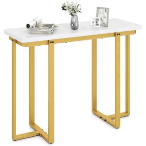 Giantex 42″ Console Table, Modern Faux Marble Entryway Table with Geometric Metal Frame, Anti Slip Foot Pads, Narrow Long Sofa Table Behind Couch for Living Room, Hallway, Foyer, Entrance (White)(White)