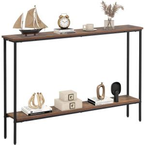 Giantex 44″ Gold Console Table with Shelf, Narrow Long Entryway Table with Dual Anti-Tipping Kits & Metal Frame, 2-Tier Sofa Table Behind Couch, Hallway Table for Living Room, Entrance, Foyer(Rustic Brown & Black)
