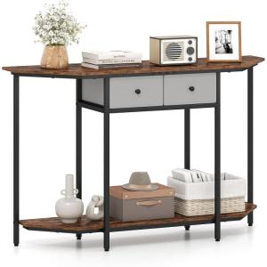 Giantex 51″ Console Table with 2 Drawers, 2-Tier Narrow Entryway Table with Open Storage Shelf, Hexagonal Freestanding Sofa Tables Behind Couch for Living Room Hallway Entrance, Rustic Brown