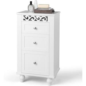 Giantex Bathroom Floor Cabinet, Freestanding Storage Cabinet with 3 Drawers, Solid Wood Legs, Anti-toppling Device, Modern Nightstand, Sofa Side Table for Living Room, Bedroom, Entryway, White