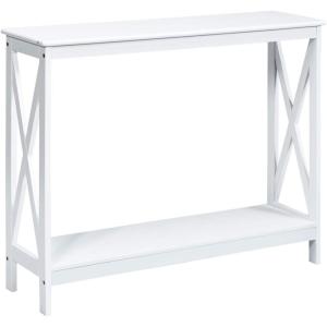 Giantex Console Table 2-Tier with Storage Shelf,X-Design Bookshelf Narrow Accent Table for Entryway Hallway Living Room Sofa Side Table (White)(White)