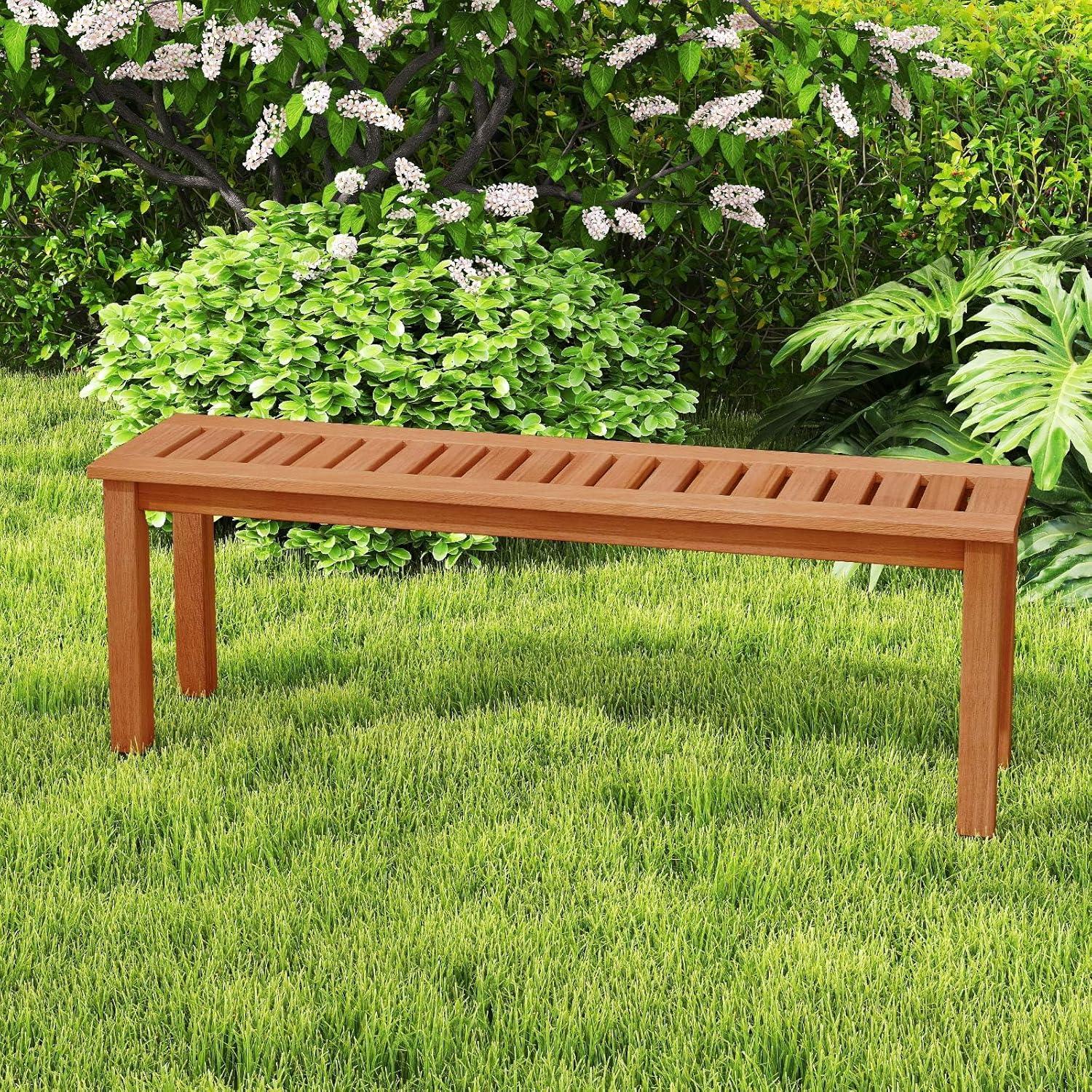 image:imageGiantex 47 Outdoor Bench with Slatted Seat 705Lbs Capacity Solid Wood Frame Teak Oil Finish Backless Garden Bench for Patio Dining Yard Porch Entryway Park 2Person Outside Seat Chair 21
