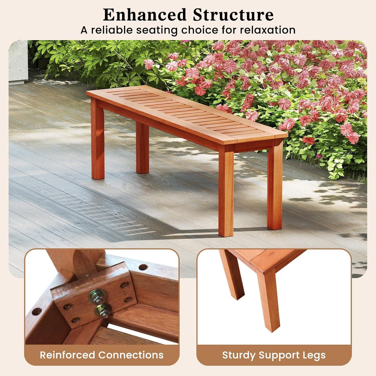 image:imageGiantex 47 Outdoor Bench with Slatted Seat 705Lbs Capacity Solid Wood Frame Teak Oil Finish Backless Garden Bench for Patio Dining Yard Porch Entryway Park 2Person Outside Seat Chair 21