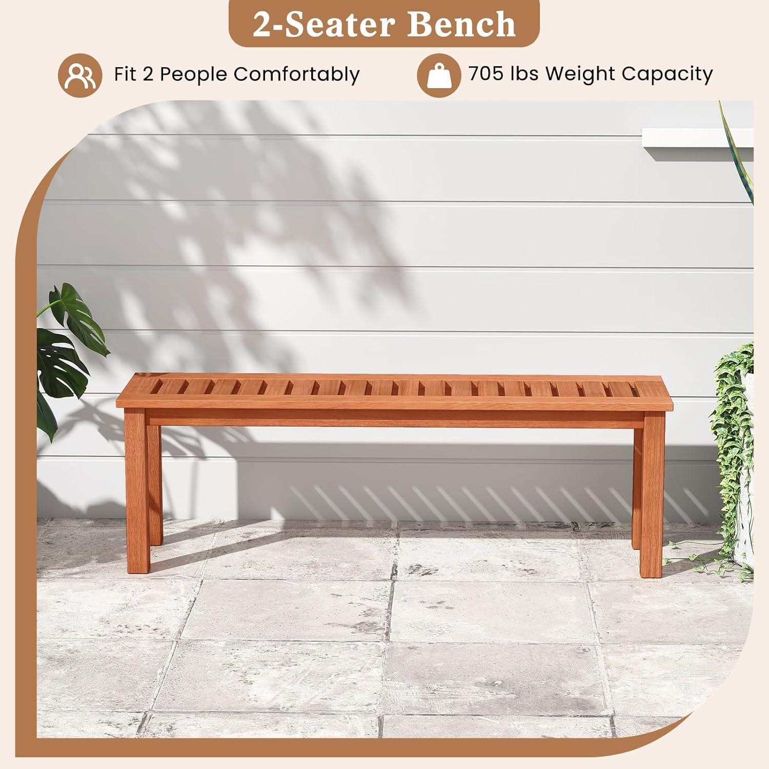 image:imageGiantex 47 Outdoor Bench with Slatted Seat 705Lbs Capacity Solid Wood Frame Teak Oil Finish Backless Garden Bench for Patio Dining Yard Porch Entryway Park 2Person Outside Seat Chair 22