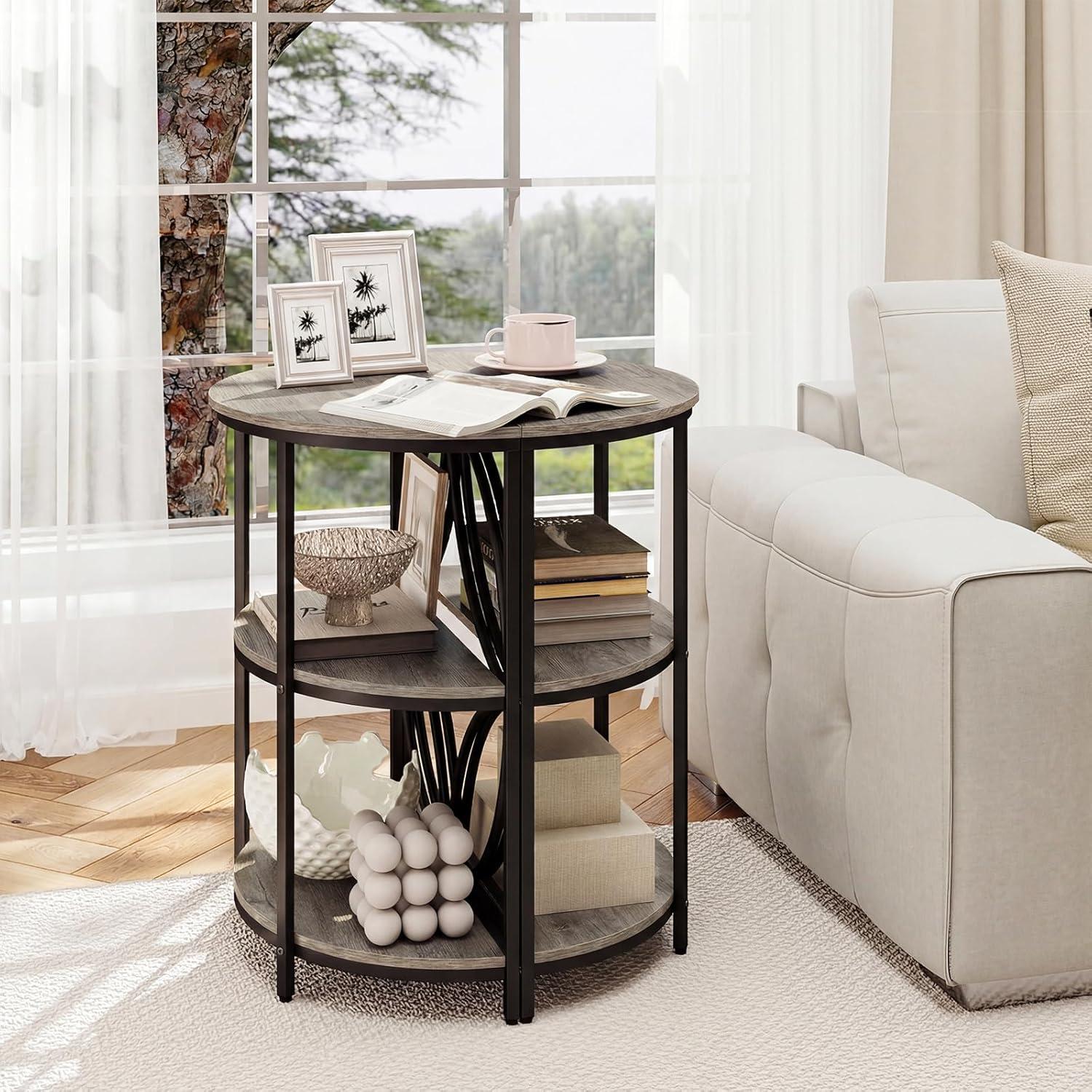 image:imageGiantex Half Round End Table 3Tier Narrow Side Table wStudy Metal Frame amp Storage Shelves Half Moon Circle Accent Bedside Night Stand for Living Room Bedroom Small Spaces Grey1Grey