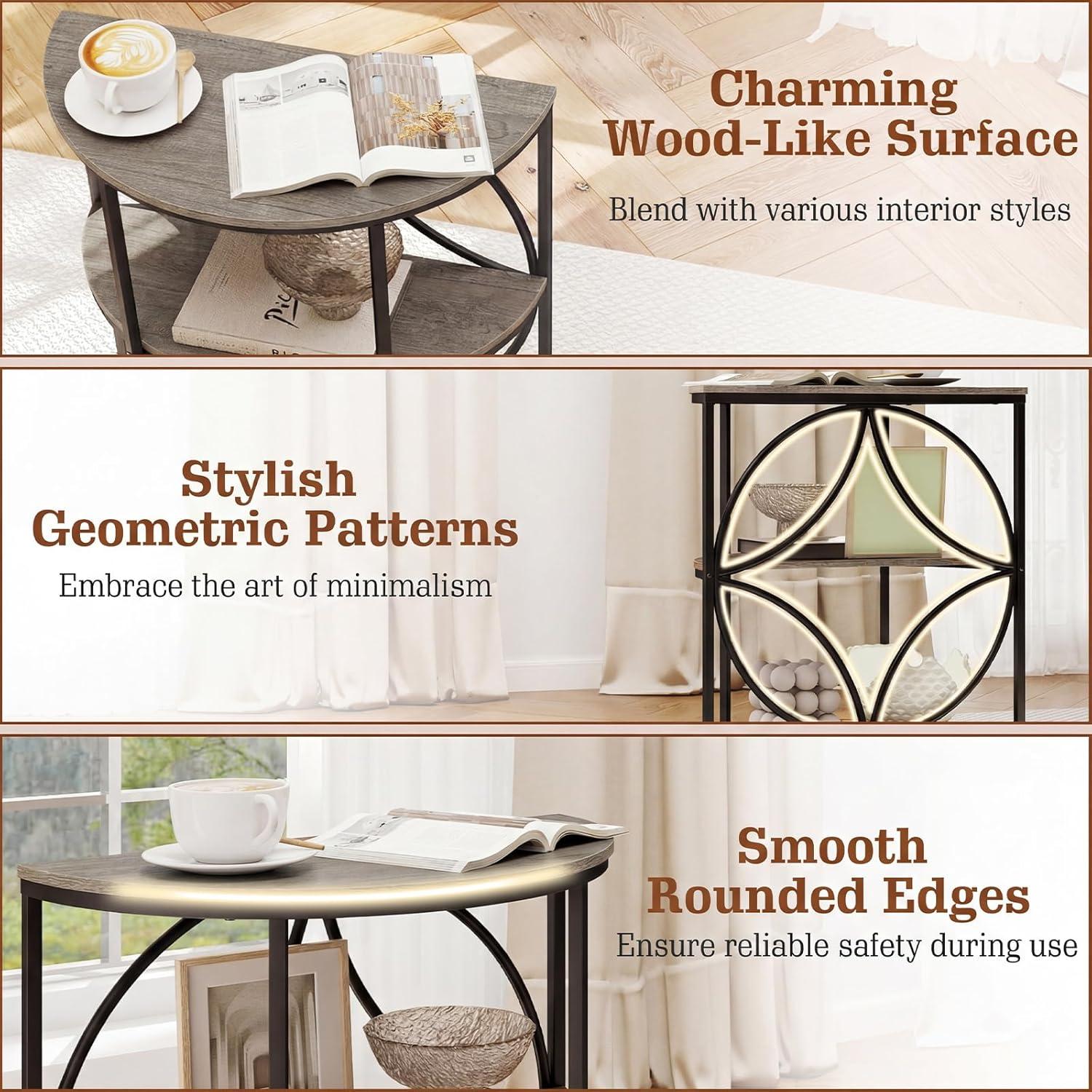 image:imageGiantex Half Round End Table 3Tier Narrow Side Table wStudy Metal Frame amp Storage Shelves Half Moon Circle Accent Bedside Night Stand for Living Room Bedroom Small Spaces Grey1Grey