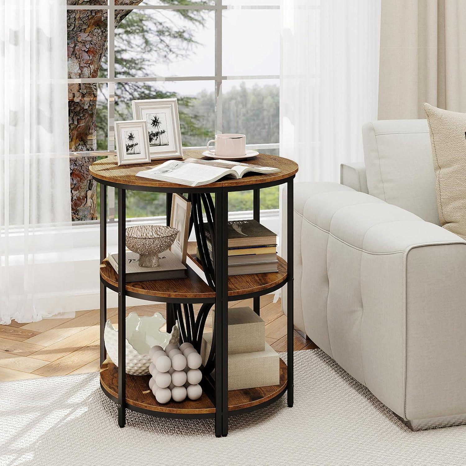 image:imageGiantex Half Round End Table 3Tier Narrow Side Table wStudy Metal Frame amp Storage Shelves Half Moon Circle Accent Bedside Night Stand for Living Room Bedroom Small Spaces Grey1Rustic Brown