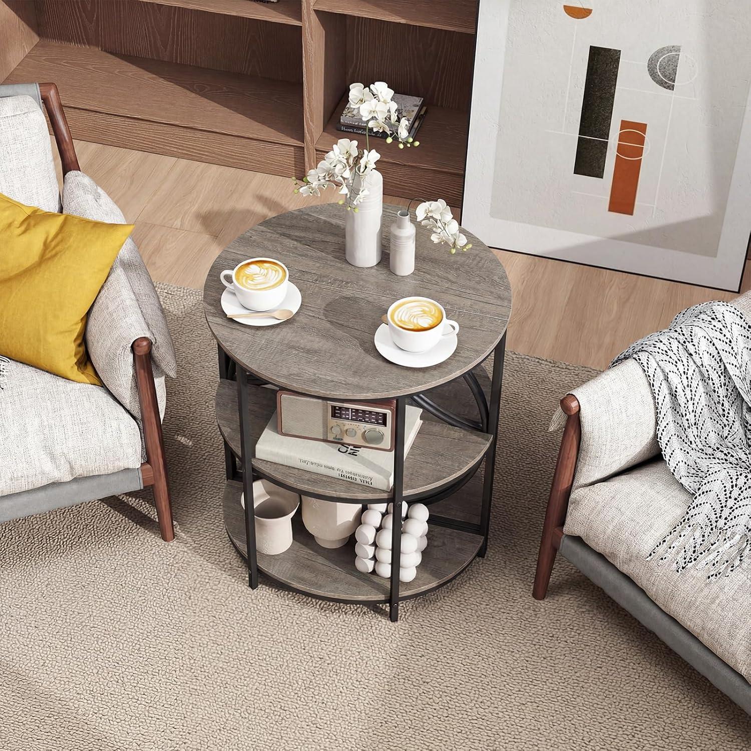 image:imageGiantex Half Round End Table 3Tier Narrow Side Table wStudy Metal Frame amp Storage Shelves Half Moon Circle Accent Bedside Night Stand for Living Room Bedroom Small Spaces Grey1Grey