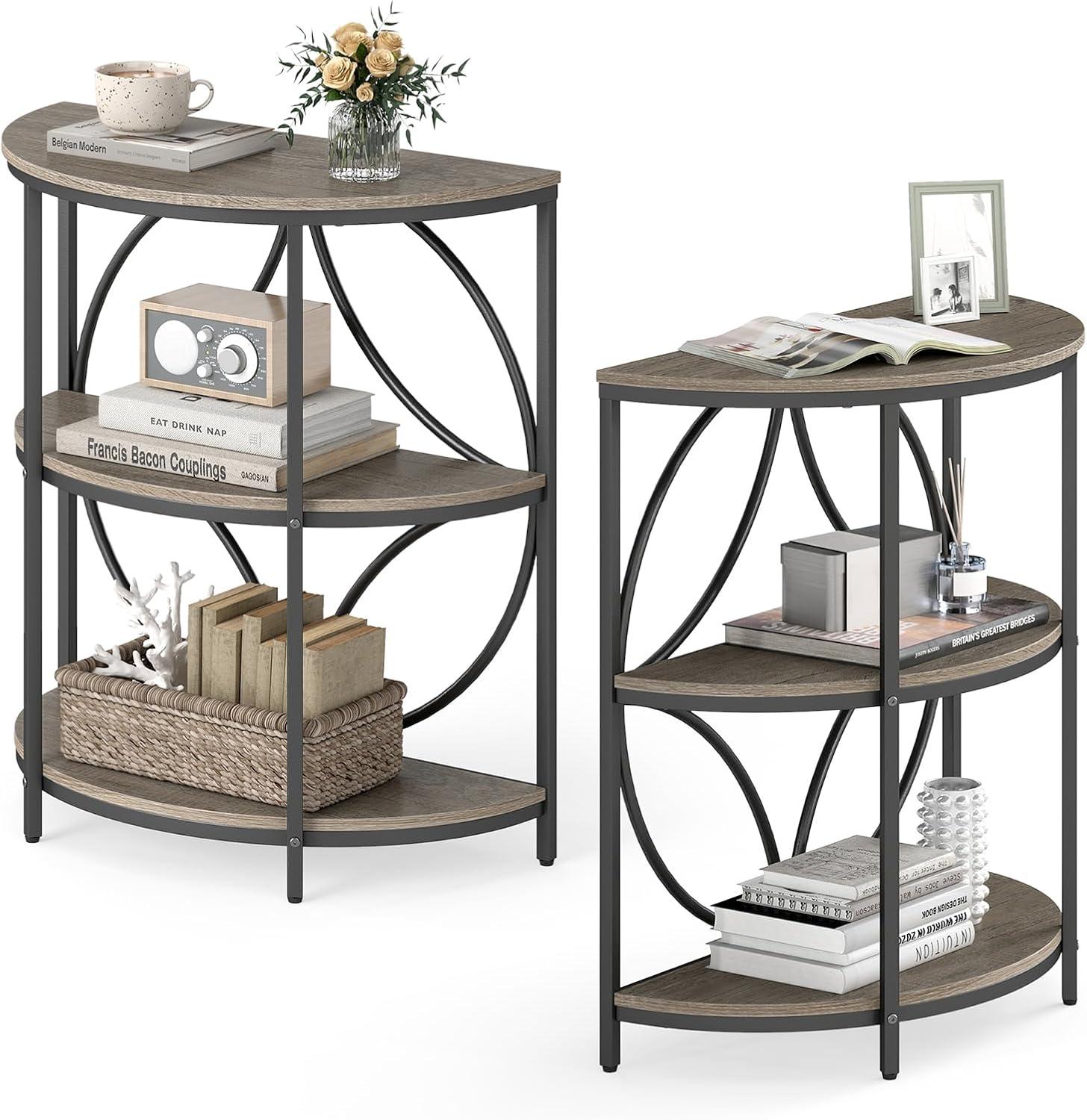 image:imageGiantex Half Round End Table 3Tier Narrow Side Table wStudy Metal Frame amp Storage Shelves Half Moon Circle Accent Bedside Night Stand for Living Room Bedroom Small Spaces Grey1Grey