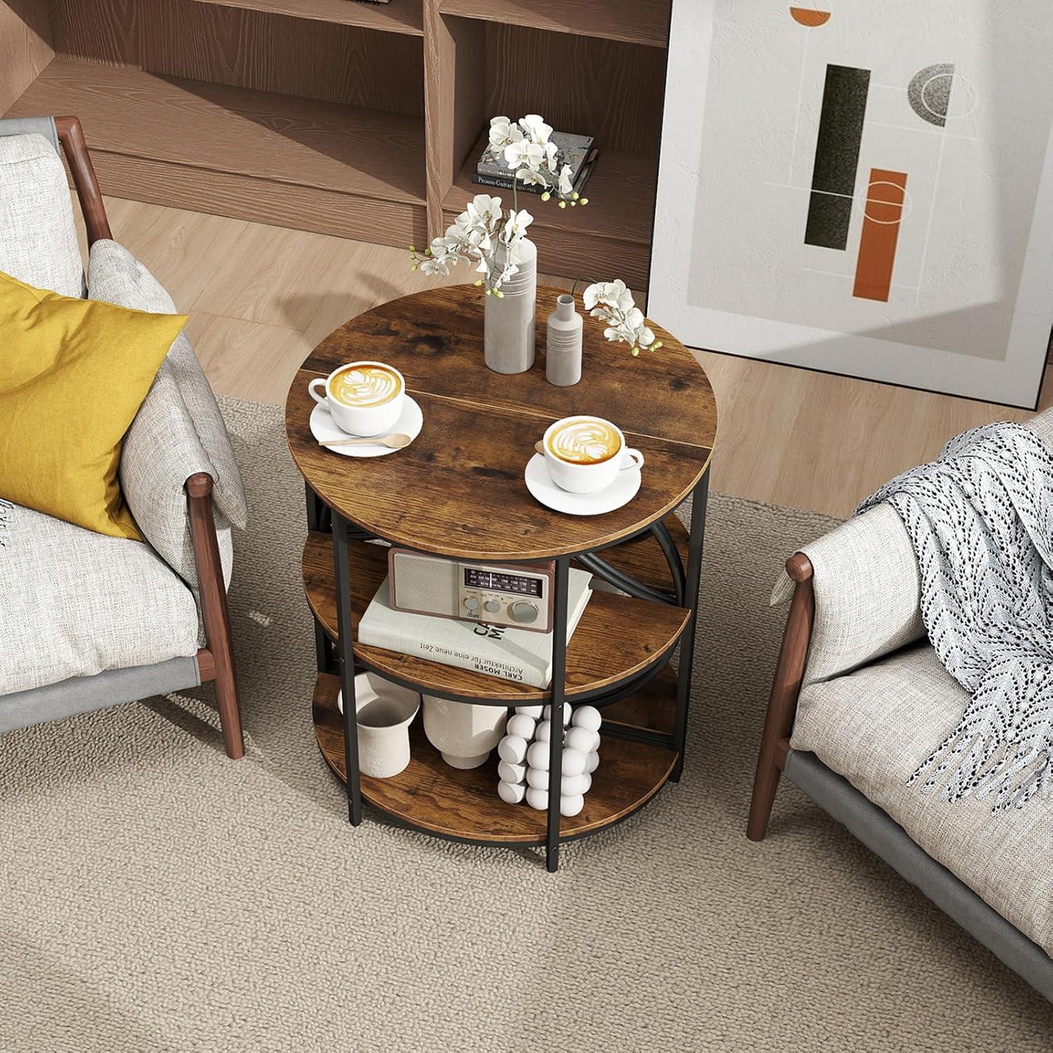 image:imageGiantex Half Round End Table 3Tier Narrow Side Table wStudy Metal Frame amp Storage Shelves Half Moon Circle Accent Bedside Night Stand for Living Room Bedroom Small Spaces Grey1Rustic Brown