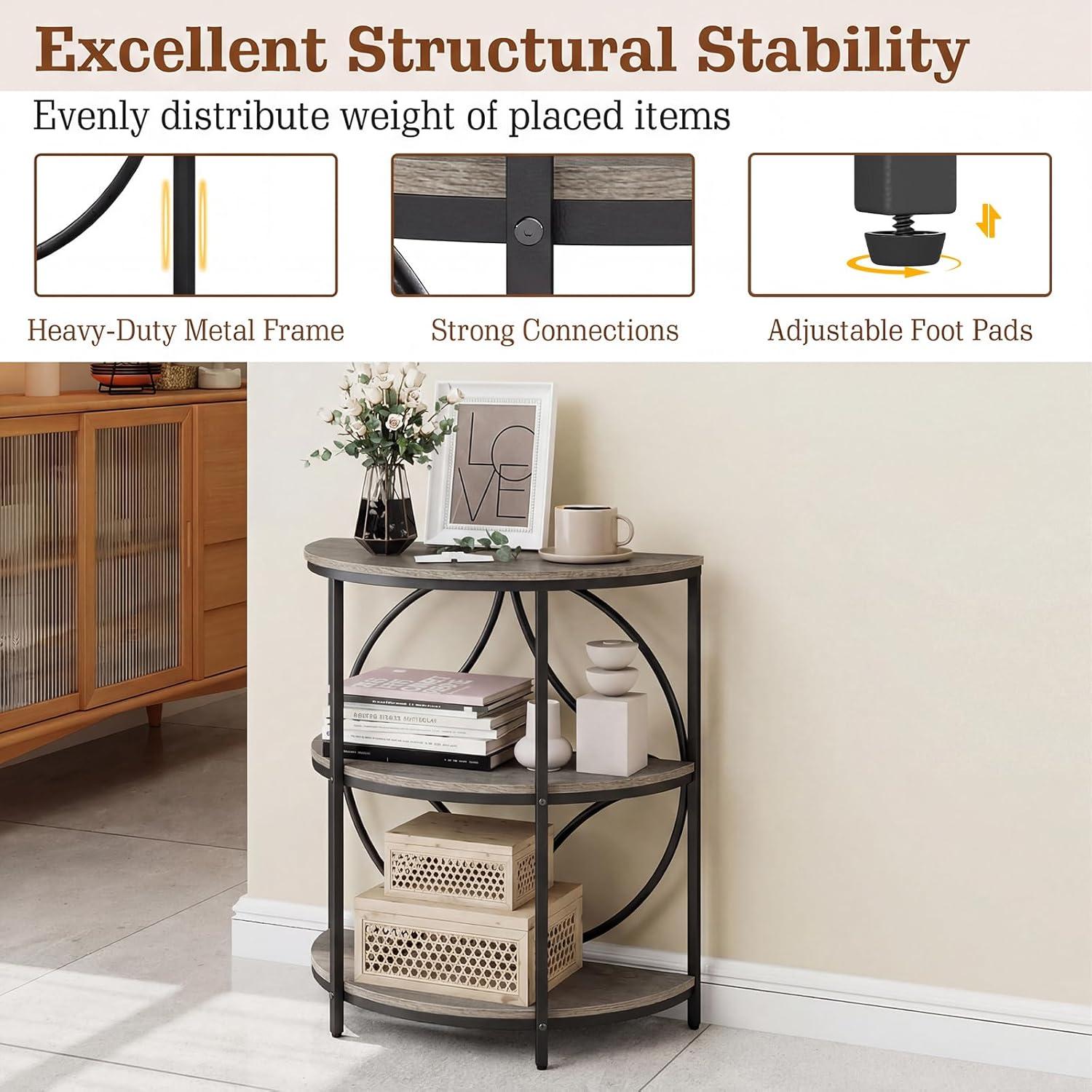 image:imageGiantex Half Round End Table 3Tier Narrow Side Table wStudy Metal Frame amp Storage Shelves Half Moon Circle Accent Bedside Night Stand for Living Room Bedroom Small Spaces Grey1Grey