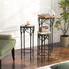 Giantex Metal Plant Stand Set of 3, 28″ Mosaic Tall Flower Stand with Ceramic Top, Round Tile Nesting Display Side Table, Indoor Outdoor Flower Holder for Wedding Party Patio Living Room