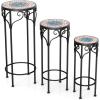 Giantex Metal Plant Stand Set of 3, 28″ Mosaic Tall Flower Stand with Ceramic Top, Round Tile Nesting Display Side Table, Indoor Outdoor Flower Holder for Wedding Party Patio Living Room