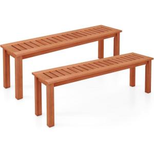 Giantex 47″ Outdoor Bench with Slatted Seat, 705Lbs Capacity, Solid Wood Frame, Teak Oil Finish, Backless Garden Bench for Patio Dining, Yard, Porch, Entryway, Park, 2-Person Outside Seat Chair (2)(2)