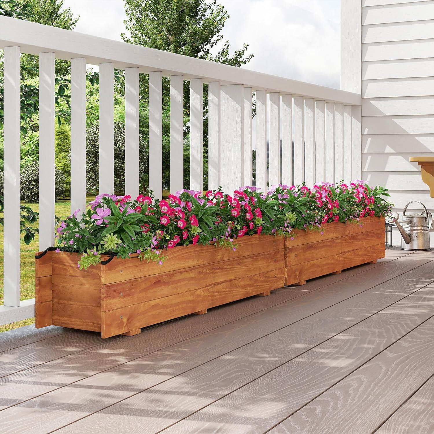 image:imageGiantex Wooden Raised Garden Bed w 5 Drainage Holes Elevated Rectangular Outdoor Planter Box for Flowers Herbs Vegetables Wood Gardening Container for Patio Garden Yard Balcony 36 x 16 x 152