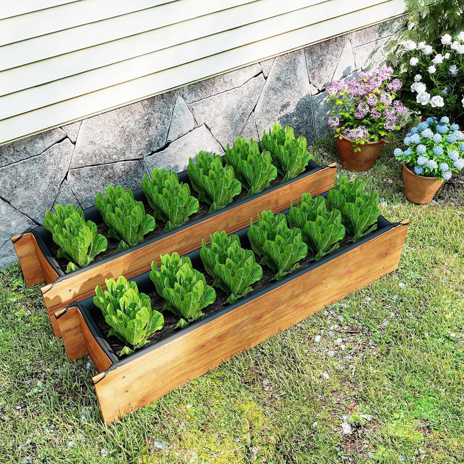 image:imageGiantex Wooden Raised Garden Bed w 5 Drainage Holes Elevated Rectangular Outdoor Planter Box for Flowers Herbs Vegetables Wood Gardening Container for Patio Garden Yard Balcony 36 x 16 x 151