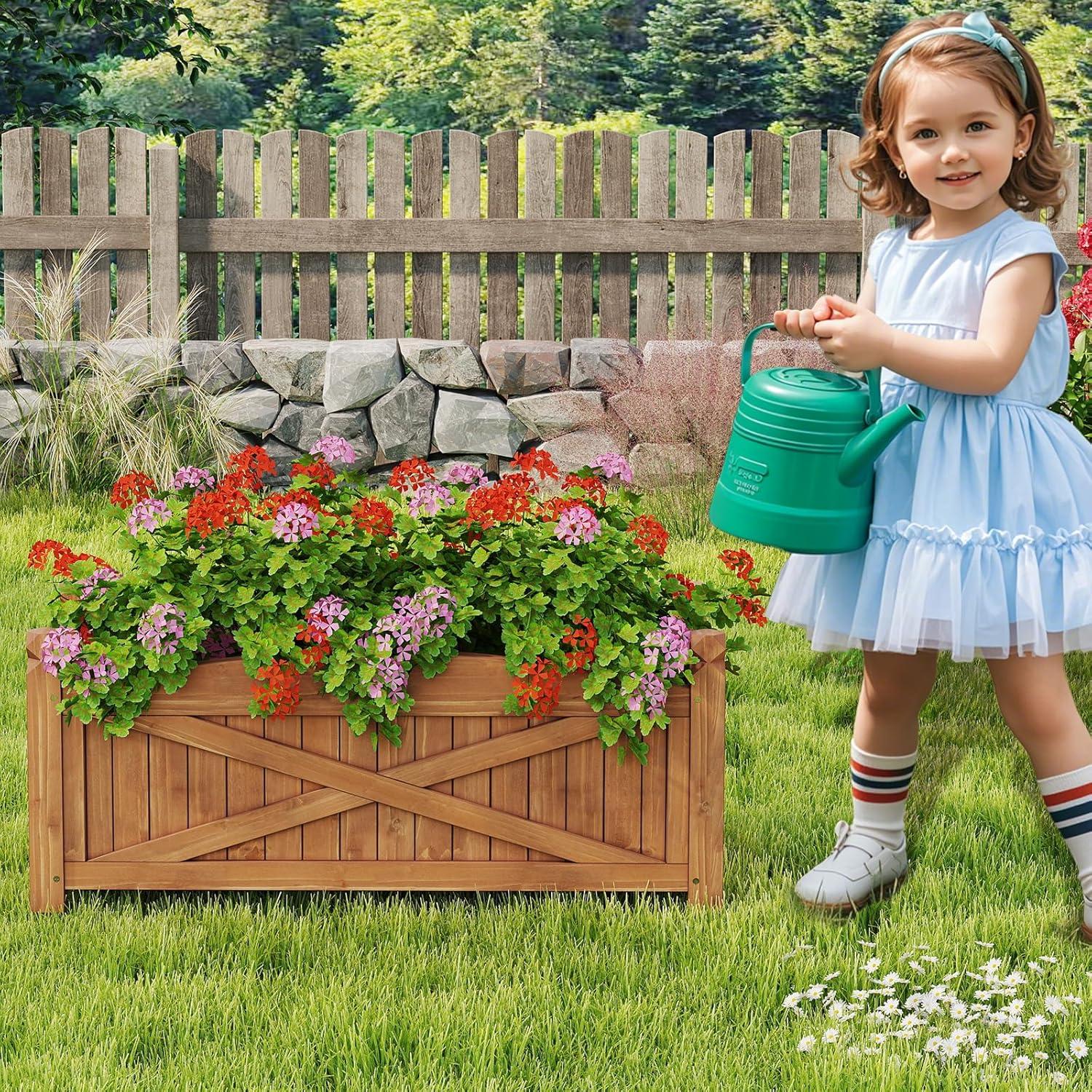image:imageGiantex Wooden Raised Garden Bed w 5 Drainage Holes Elevated Rectangular Outdoor Planter Box for Flowers Herbs Vegetables Wood Gardening Container for Patio Garden Yard Balcony 36 x 16 x 152