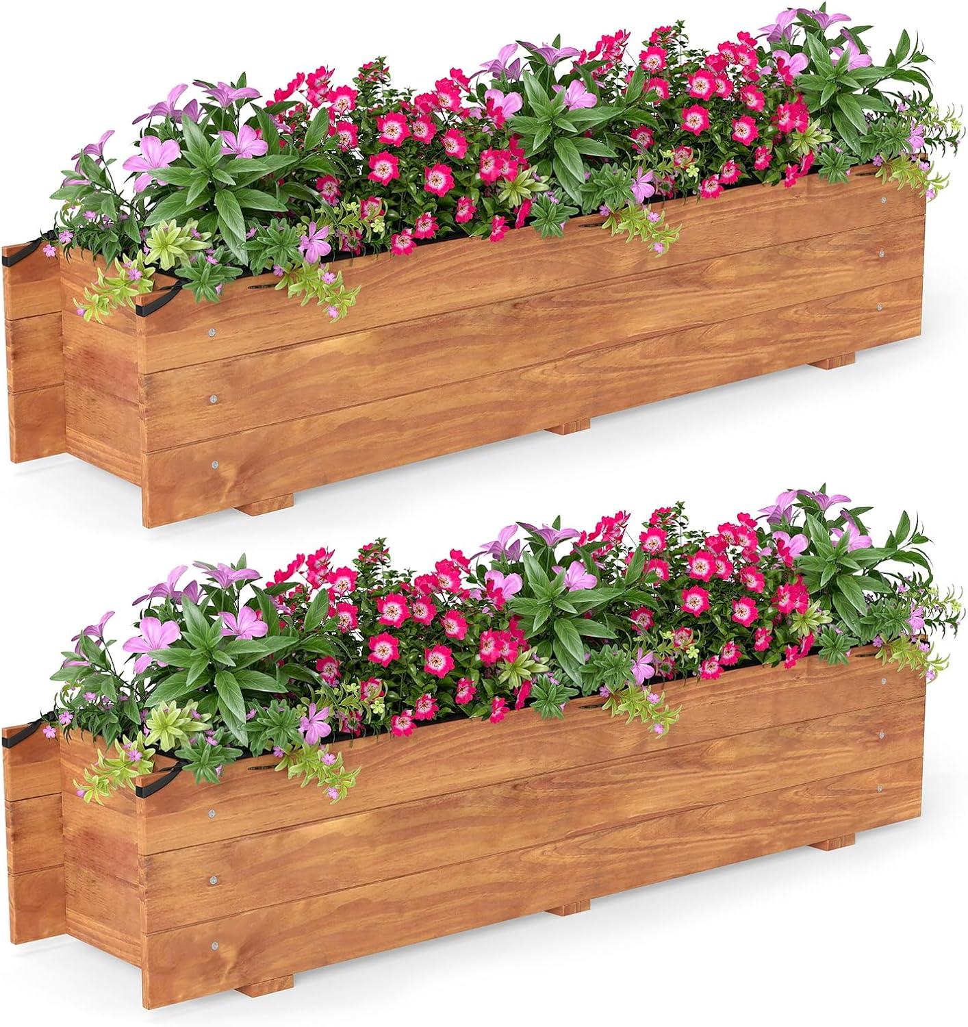 image:imageGiantex Wooden Raised Garden Bed w 5 Drainage Holes Elevated Rectangular Outdoor Planter Box for Flowers Herbs Vegetables Wood Gardening Container for Patio Garden Yard Balcony 36 x 16 x 152