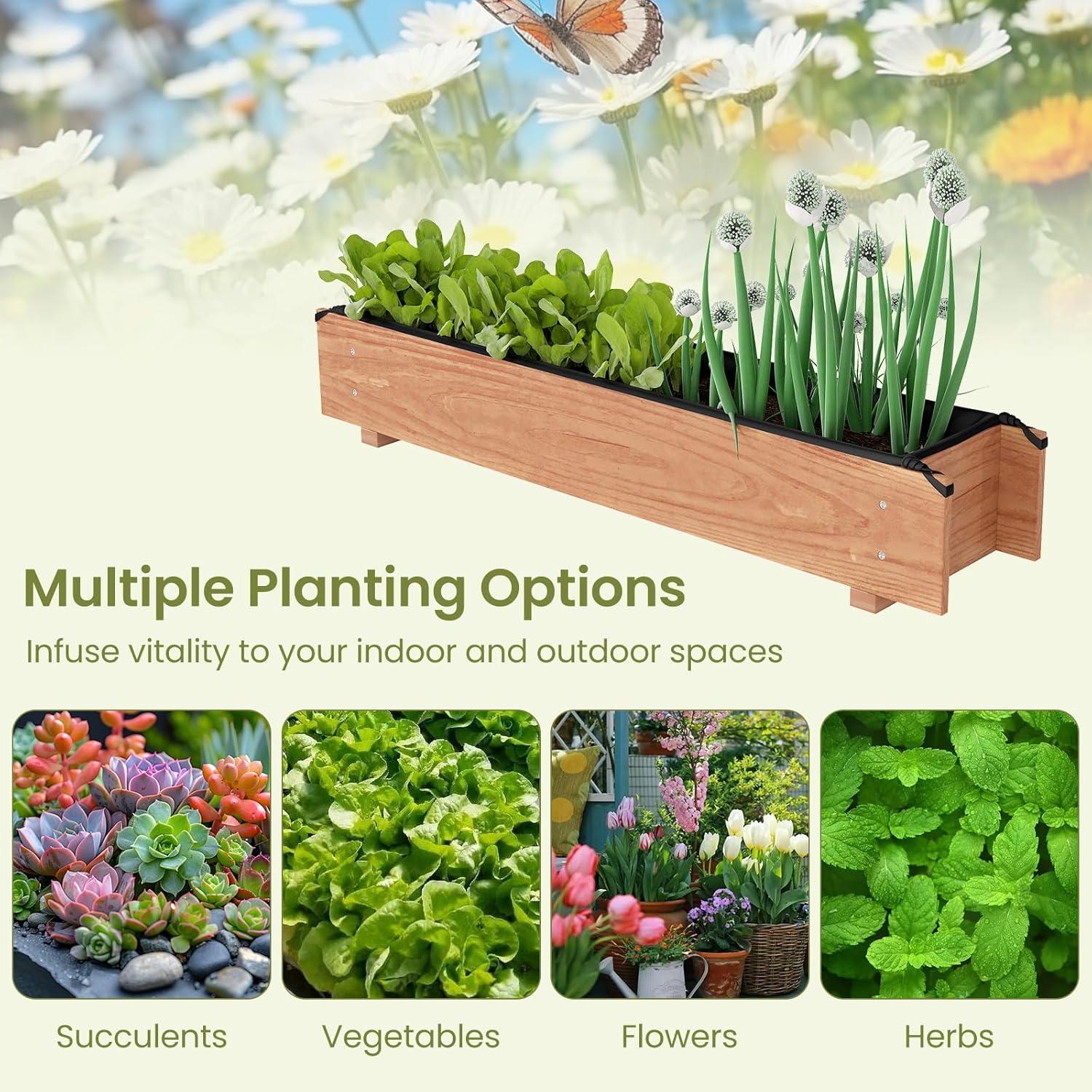 image:imageGiantex Wooden Raised Garden Bed w 5 Drainage Holes Elevated Rectangular Outdoor Planter Box for Flowers Herbs Vegetables Wood Gardening Container for Patio Garden Yard Balcony 36 x 16 x 152