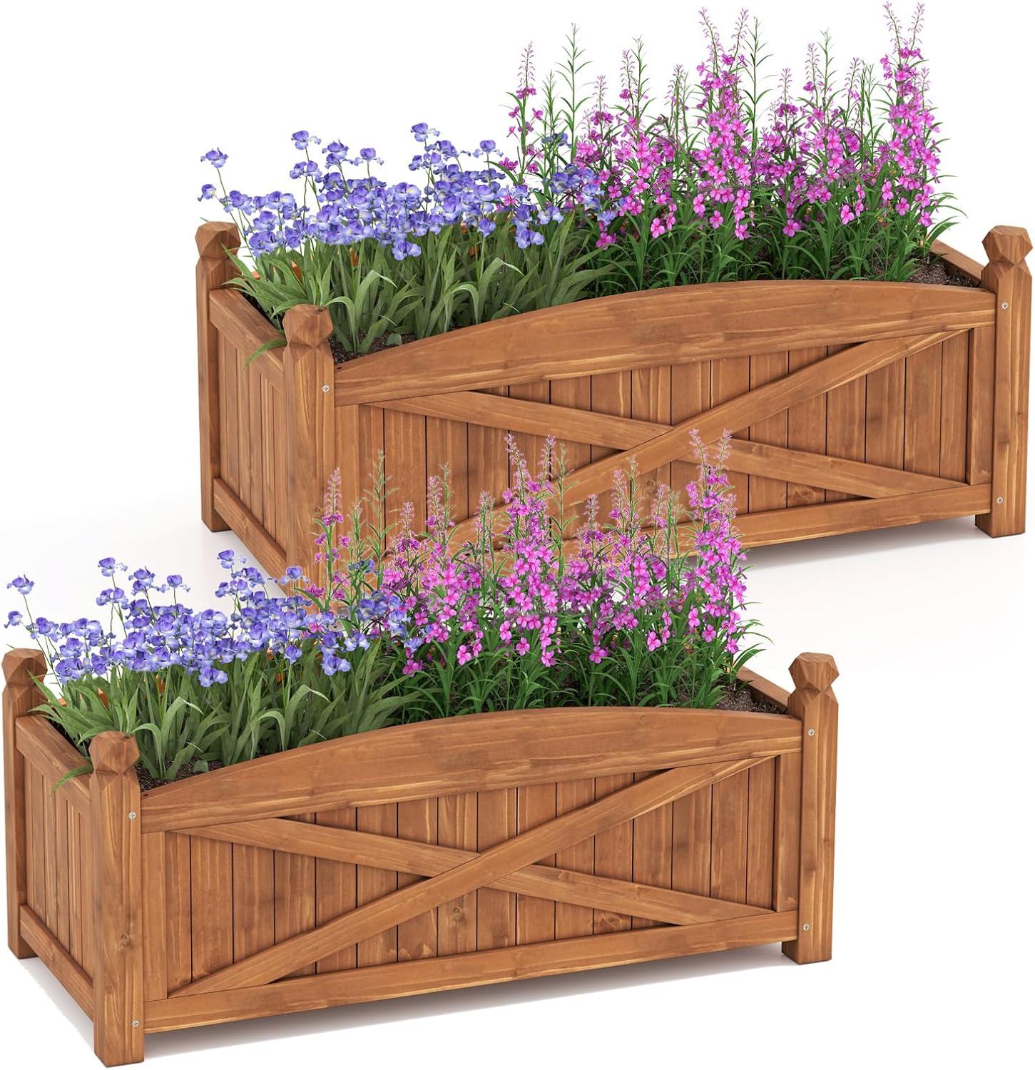 image:imageGiantex Wooden Raised Garden Bed w 5 Drainage Holes Elevated Rectangular Outdoor Planter Box for Flowers Herbs Vegetables Wood Gardening Container for Patio Garden Yard Balcony 36 x 16 x 152