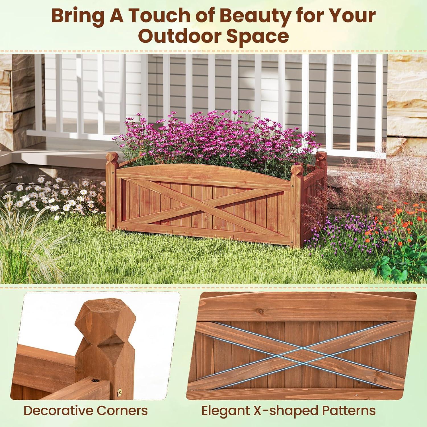 image:imageGiantex Wooden Raised Garden Bed w 5 Drainage Holes Elevated Rectangular Outdoor Planter Box for Flowers Herbs Vegetables Wood Gardening Container for Patio Garden Yard Balcony 36 x 16 x 152