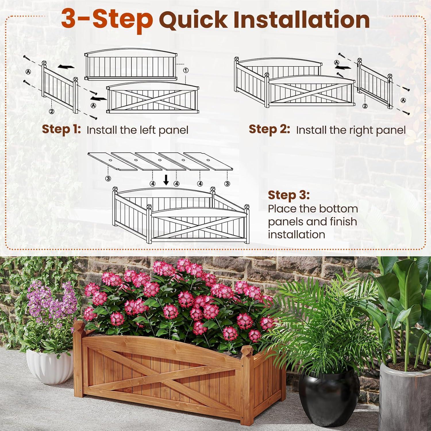 image:imageGiantex Wooden Raised Garden Bed w 5 Drainage Holes Elevated Rectangular Outdoor Planter Box for Flowers Herbs Vegetables Wood Gardening Container for Patio Garden Yard Balcony 36 x 16 x 152